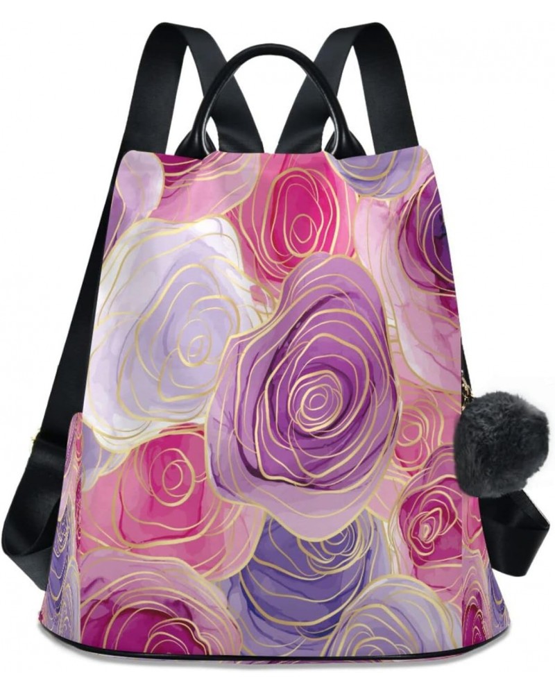 Pink & Purple Rose Flower Modern Anti-Theft Backpack Purse for Women Fashion Bag Travel Back Pack Rucksack Shoulder Bag $21.8...