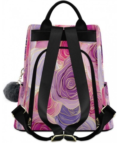 Pink & Purple Rose Flower Modern Anti-Theft Backpack Purse for Women Fashion Bag Travel Back Pack Rucksack Shoulder Bag $21.8...