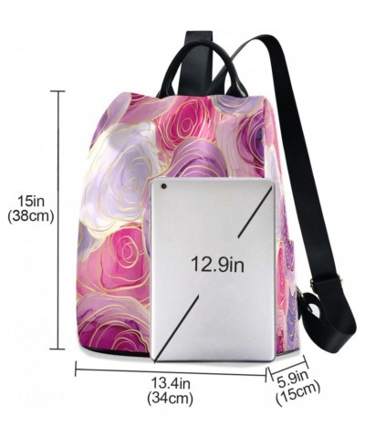 Pink & Purple Rose Flower Modern Anti-Theft Backpack Purse for Women Fashion Bag Travel Back Pack Rucksack Shoulder Bag $21.8...