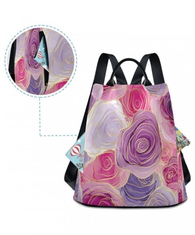 Pink & Purple Rose Flower Modern Anti-Theft Backpack Purse for Women Fashion Bag Travel Back Pack Rucksack Shoulder Bag $21.8...