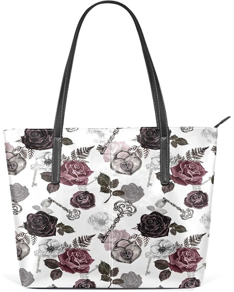 Tote Bag for Women Gothic Style Floral Shoulder Bag Big Capacity PU Leather Handbag Floral 01 $21.41 Totes