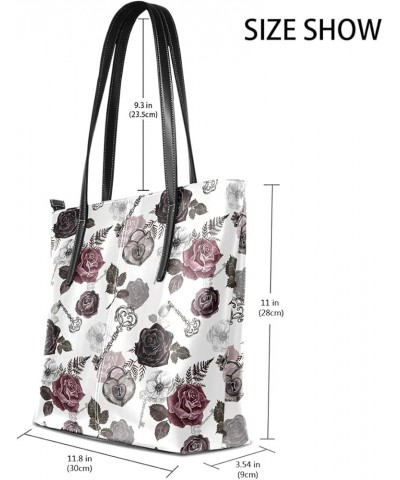 Tote Bag for Women Gothic Style Floral Shoulder Bag Big Capacity PU Leather Handbag Floral 01 $21.41 Totes