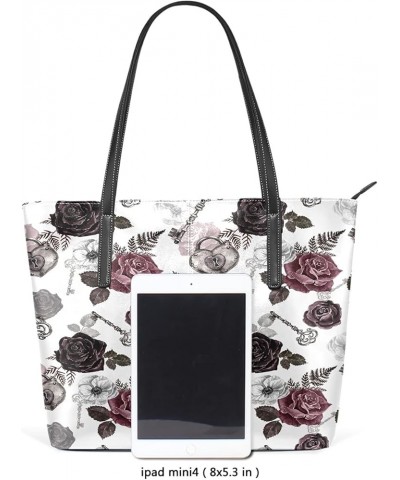 Tote Bag for Women Gothic Style Floral Shoulder Bag Big Capacity PU Leather Handbag Floral 01 $21.41 Totes