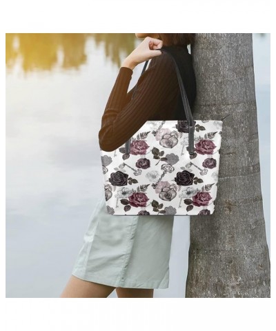 Tote Bag for Women Gothic Style Floral Shoulder Bag Big Capacity PU Leather Handbag Floral 01 $21.41 Totes