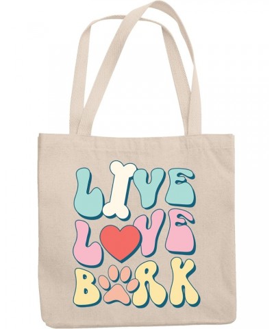 Live, Love, Bark with Bone, Heart & Dog Paw Art Merch Gift, 12oz Canvas Tote Bag $11.61 Totes