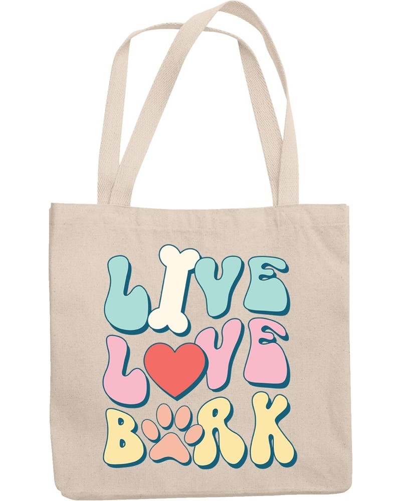 Live, Love, Bark with Bone, Heart & Dog Paw Art Merch Gift, 12oz Canvas Tote Bag $11.61 Totes