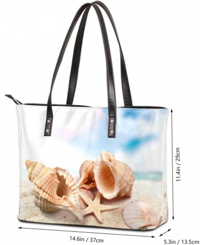 Beach Seashell Starfish Tote Bag Women Shoulder Handbags PU Leather Everyday Bag with External Pocket Large Capacity Aestheti...