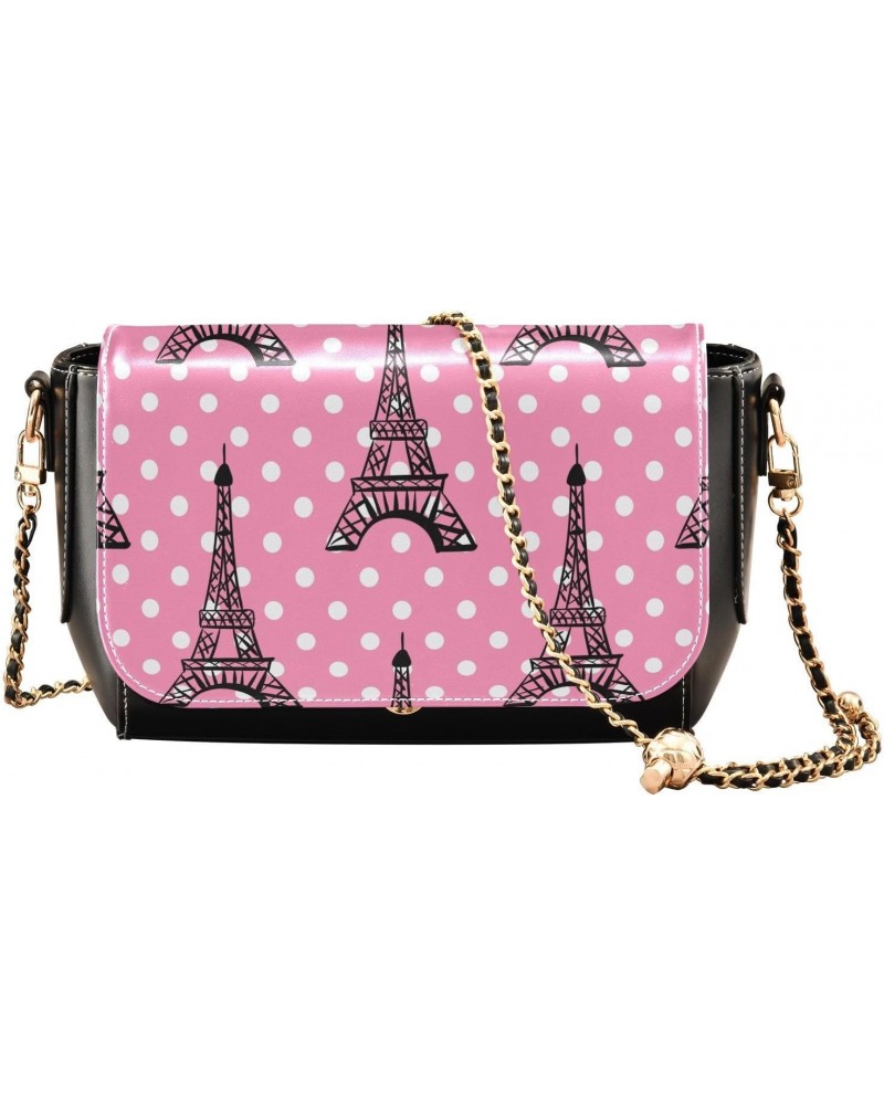 Paris Eiffel Tower Pink Crossbody bags for Women Small Crossbody Purses with Chain Strap Shoulder Handbags Cross Body Bag for...