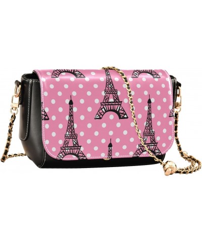 Paris Eiffel Tower Pink Crossbody bags for Women Small Crossbody Purses with Chain Strap Shoulder Handbags Cross Body Bag for...