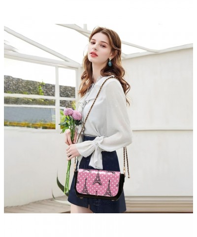 Paris Eiffel Tower Pink Crossbody bags for Women Small Crossbody Purses with Chain Strap Shoulder Handbags Cross Body Bag for...