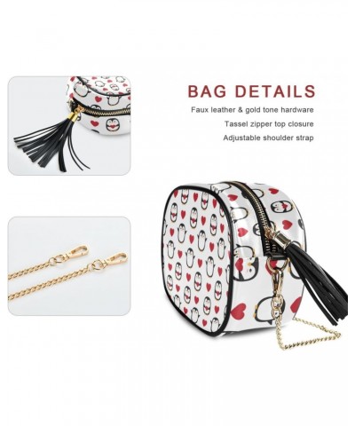 Small Crossbody Bag Doodle Penguin Valentine Heart Womens Shoulder Chain Bag PU Leather Small Purse With Tassel $12.95 Should...