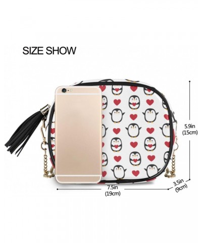 Small Crossbody Bag Doodle Penguin Valentine Heart Womens Shoulder Chain Bag PU Leather Small Purse With Tassel $12.95 Should...