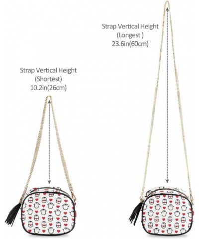 Small Crossbody Bag Doodle Penguin Valentine Heart Womens Shoulder Chain Bag PU Leather Small Purse With Tassel $12.95 Should...