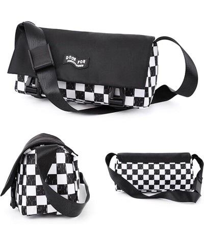 Checkered Messenger Bag Kawaii Checkered Pillow Purse Crossbody Bag Cute Vintage Shoulder Bag Waterproof Y2K Purse (Grey) Bla...