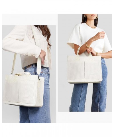 Corduroy Tote Bag with Multi Pockets Women Fall Winter Bag Shoulder Crossbody Tote Bag Work College Handbag White With White ...