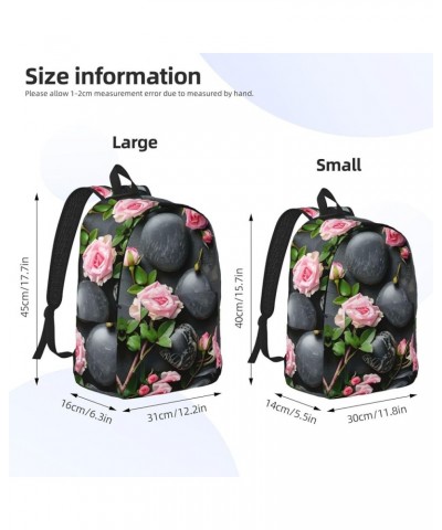 Spa Stone And Rose Flowers Print Unisex Canvas Bag Canvas Shoulder Pouch Pack Lightweight Backpack For Woman Lady Black Small...