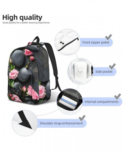 Spa Stone And Rose Flowers Print Unisex Canvas Bag Canvas Shoulder Pouch Pack Lightweight Backpack For Woman Lady Black Small...