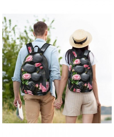 Spa Stone And Rose Flowers Print Unisex Canvas Bag Canvas Shoulder Pouch Pack Lightweight Backpack For Woman Lady Black Small...