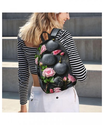 Spa Stone And Rose Flowers Print Unisex Canvas Bag Canvas Shoulder Pouch Pack Lightweight Backpack For Woman Lady Black Small...