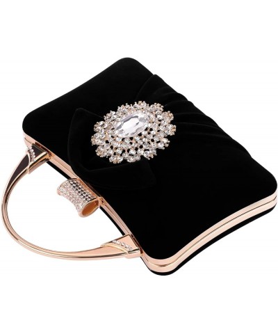 Velvet Evening Bags For Women With Flower Closure Rhinestone Crystal Embellished Clutch Purse For Party Wedding Dark Black $1...