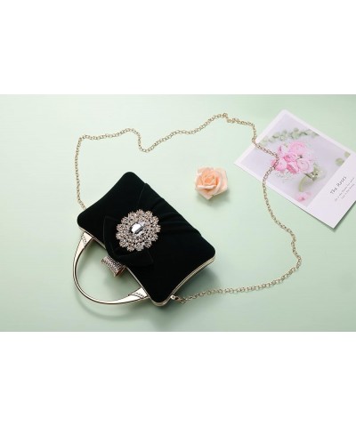 Velvet Evening Bags For Women With Flower Closure Rhinestone Crystal Embellished Clutch Purse For Party Wedding Dark Black $1...