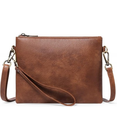 Crossbody Bags for Women Small Genuine Leather Shoulder Purse Cross Body Bag with Wristlet Top Zipper Type 11 Light Brown $16...