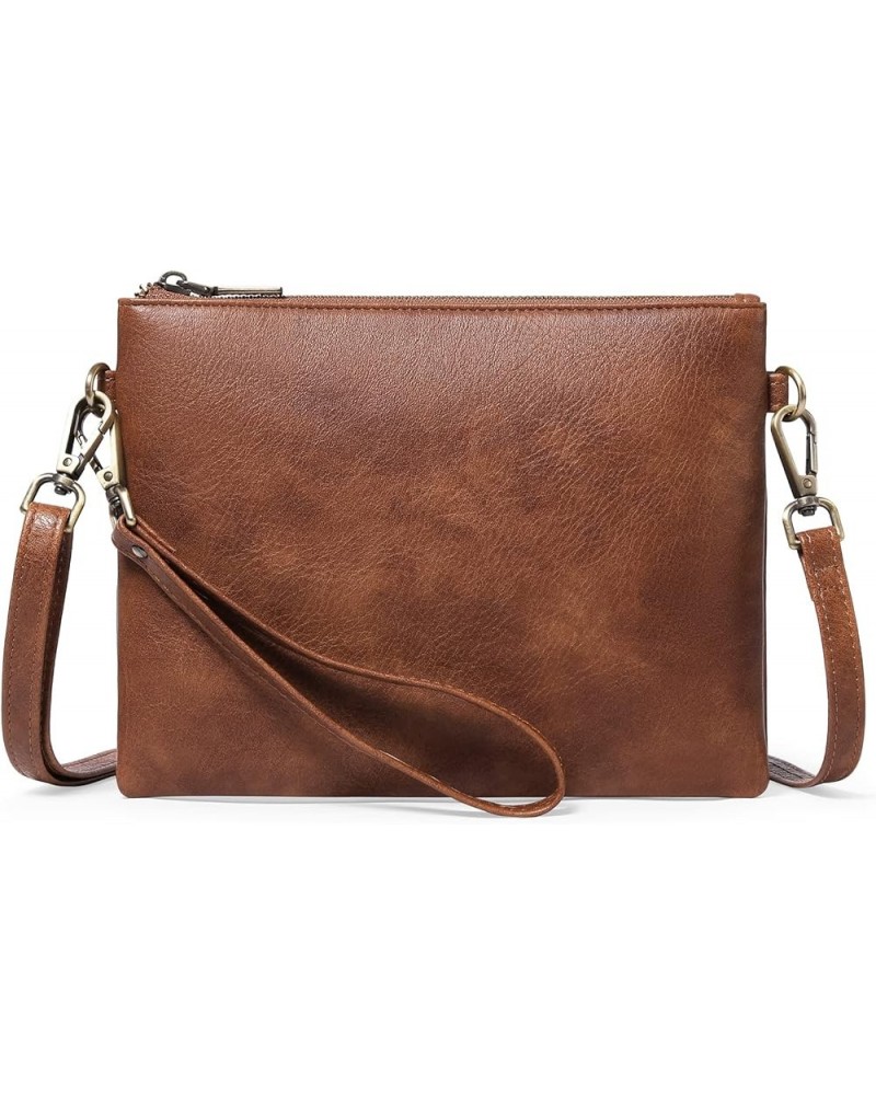 Crossbody Bags for Women Small Genuine Leather Shoulder Purse Cross Body Bag with Wristlet Top Zipper Type 11 Light Brown $16...