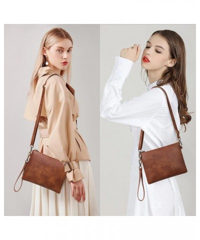 Crossbody Bags for Women Small Genuine Leather Shoulder Purse Cross Body Bag with Wristlet Top Zipper Type 11 Light Brown $16...