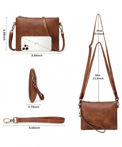 Crossbody Bags for Women Small Genuine Leather Shoulder Purse Cross Body Bag with Wristlet Top Zipper Type 11 Light Brown $16...