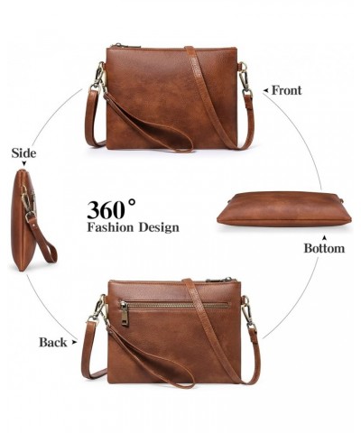 Crossbody Bags for Women Small Genuine Leather Shoulder Purse Cross Body Bag with Wristlet Top Zipper Type 11 Light Brown $16...