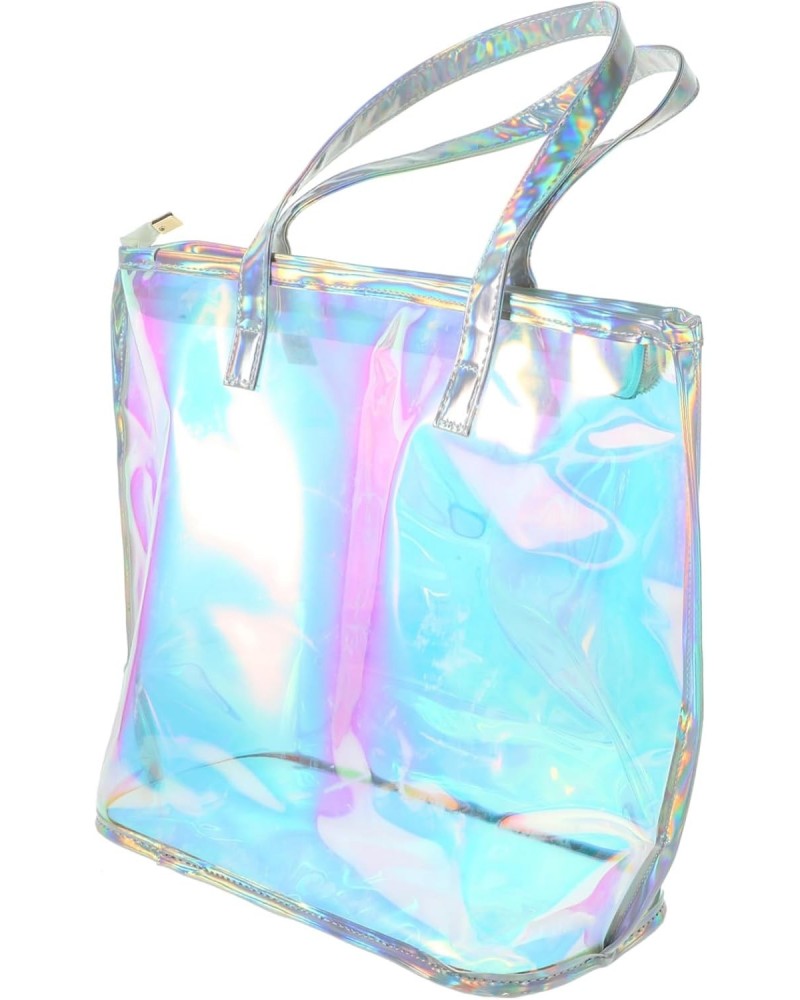 3 Pcs Beach Tote Bag Foldable Pouch Clear Picnic Bag Iridescent Beach Bag Foldable Beach Bag Clear Bag Canvas Tote Bag Brides...