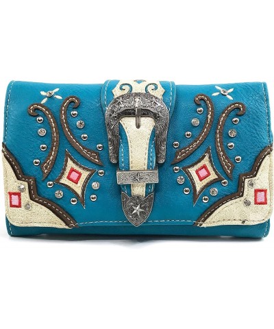 Western Floral Embroidery Studs Bling Rhinestone Buckle Shoulder Concealed Carry Handbag Purse Turquoise Wallet $34.65 Should...