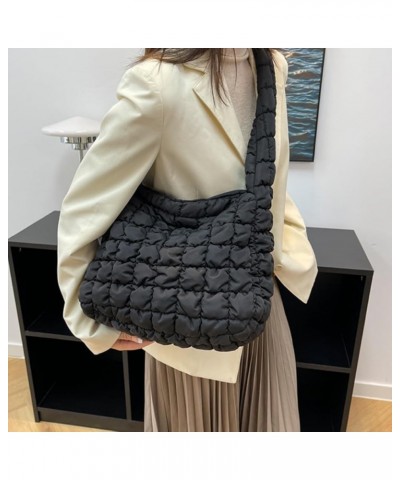 Quilted Tote Bag Women Lightweight Puffer Shoulder Bag Aesthetic Solid Color Handbag for Casual Chic Khaki $15.92 Shoulder Bags