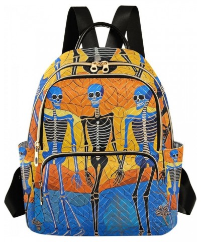 Small Fashion Backpack for Women Stained Glass Skeleton Print Travel Daypack Aesthetic Shoulder Bag 10.2×5.1×12.5 IN $18.87 B...