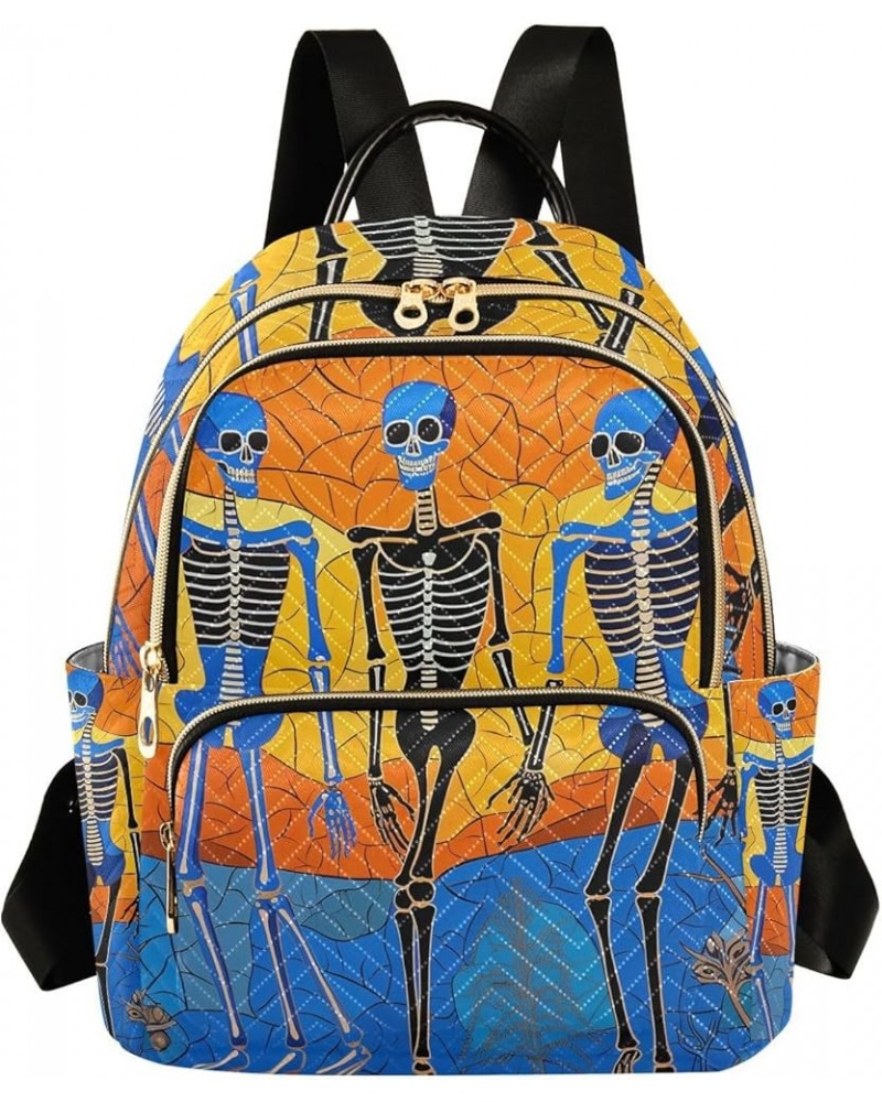 Small Fashion Backpack for Women Stained Glass Skeleton Print Travel Daypack Aesthetic Shoulder Bag 10.2×5.1×12.5 IN $18.87 B...