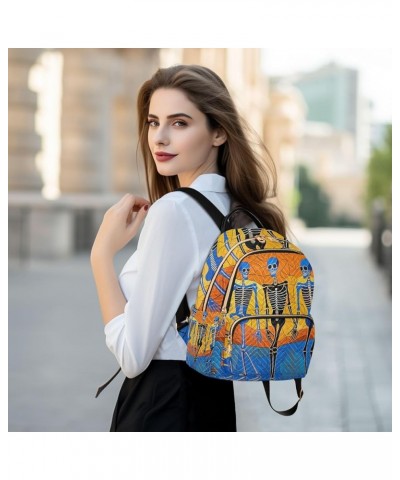 Small Fashion Backpack for Women Stained Glass Skeleton Print Travel Daypack Aesthetic Shoulder Bag 10.2×5.1×12.5 IN $18.87 B...