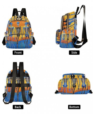 Small Fashion Backpack for Women Stained Glass Skeleton Print Travel Daypack Aesthetic Shoulder Bag 10.2×5.1×12.5 IN $18.87 B...