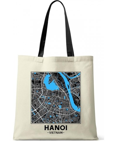 Hanoi, Vietnam, City Map Natural Cotton Tote Shopper Bag High Contrast With Black Handles $13.77 Totes