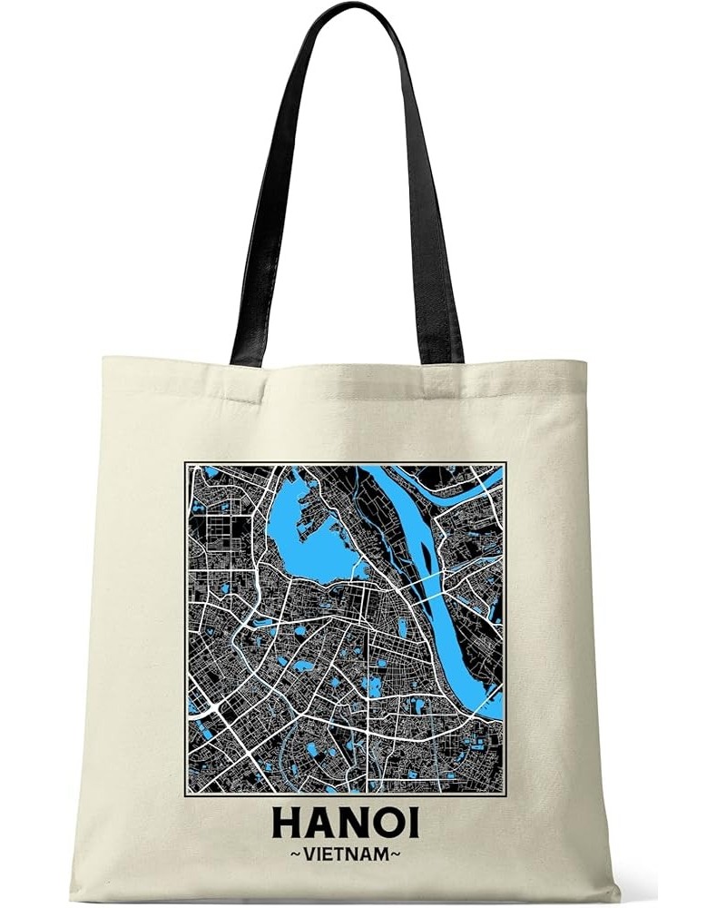 Hanoi, Vietnam, City Map Natural Cotton Tote Shopper Bag High Contrast With Black Handles $13.77 Totes