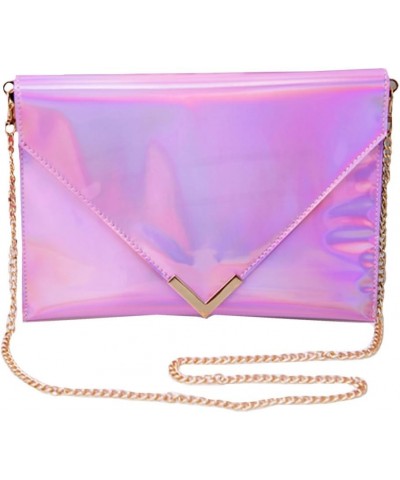 Shoulder Bag Fashion Women Holographic Envelope Clutch Handbag Chain Crossbody Bag Tote Purse Pink $8.61 Totes