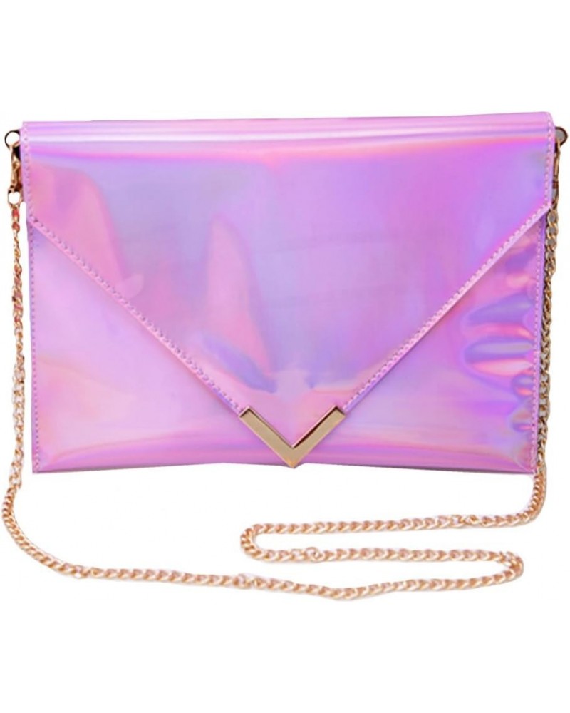 Shoulder Bag Fashion Women Holographic Envelope Clutch Handbag Chain Crossbody Bag Tote Purse Pink $8.61 Totes