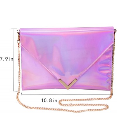 Shoulder Bag Fashion Women Holographic Envelope Clutch Handbag Chain Crossbody Bag Tote Purse Pink $8.61 Totes