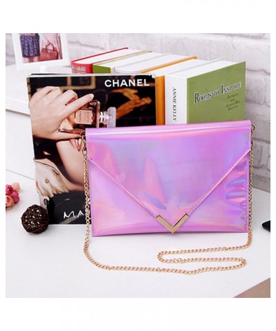 Shoulder Bag Fashion Women Holographic Envelope Clutch Handbag Chain Crossbody Bag Tote Purse Pink $8.61 Totes