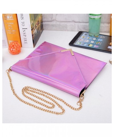 Shoulder Bag Fashion Women Holographic Envelope Clutch Handbag Chain Crossbody Bag Tote Purse Pink $8.61 Totes