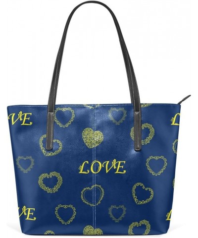 Handbags for Women Tote Bags with 11.08"(L) x 3.54"(W) x 11.02"(W) - Blue Elephants Valentine's Day Heart Love $22.35 Totes