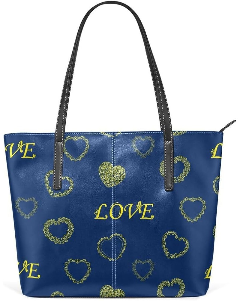 Handbags for Women Tote Bags with 11.08"(L) x 3.54"(W) x 11.02"(W) - Blue Elephants Valentine's Day Heart Love $22.35 Totes