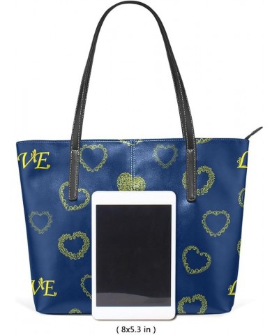 Handbags for Women Tote Bags with 11.08"(L) x 3.54"(W) x 11.02"(W) - Blue Elephants Valentine's Day Heart Love $22.35 Totes