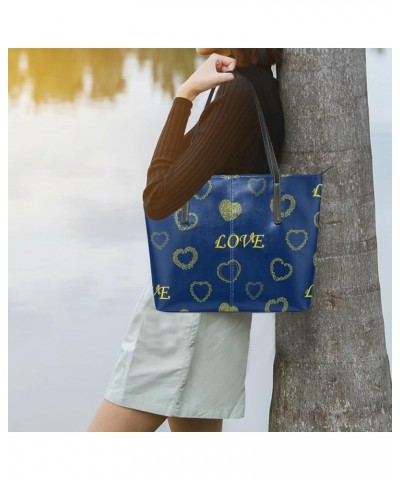 Handbags for Women Tote Bags with 11.08"(L) x 3.54"(W) x 11.02"(W) - Blue Elephants Valentine's Day Heart Love $22.35 Totes