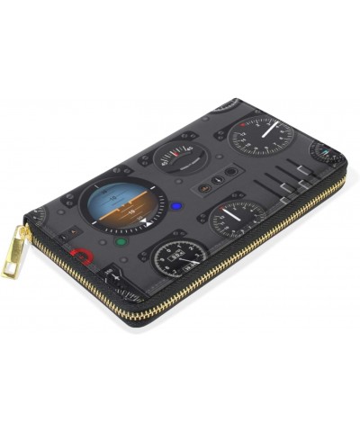 Women Genuine Leather Zipper Wallet Purse Airplane Instrument Panel Card Holder Organizer Clutch $14.35 Wallets