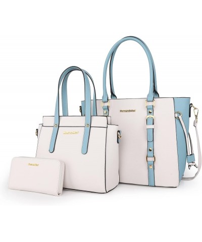 3PCS Purses for Women Tote Purse and Wallet Set Shoulder Satchel Bags 2 Tone Beige & Blue $22.94 Totes